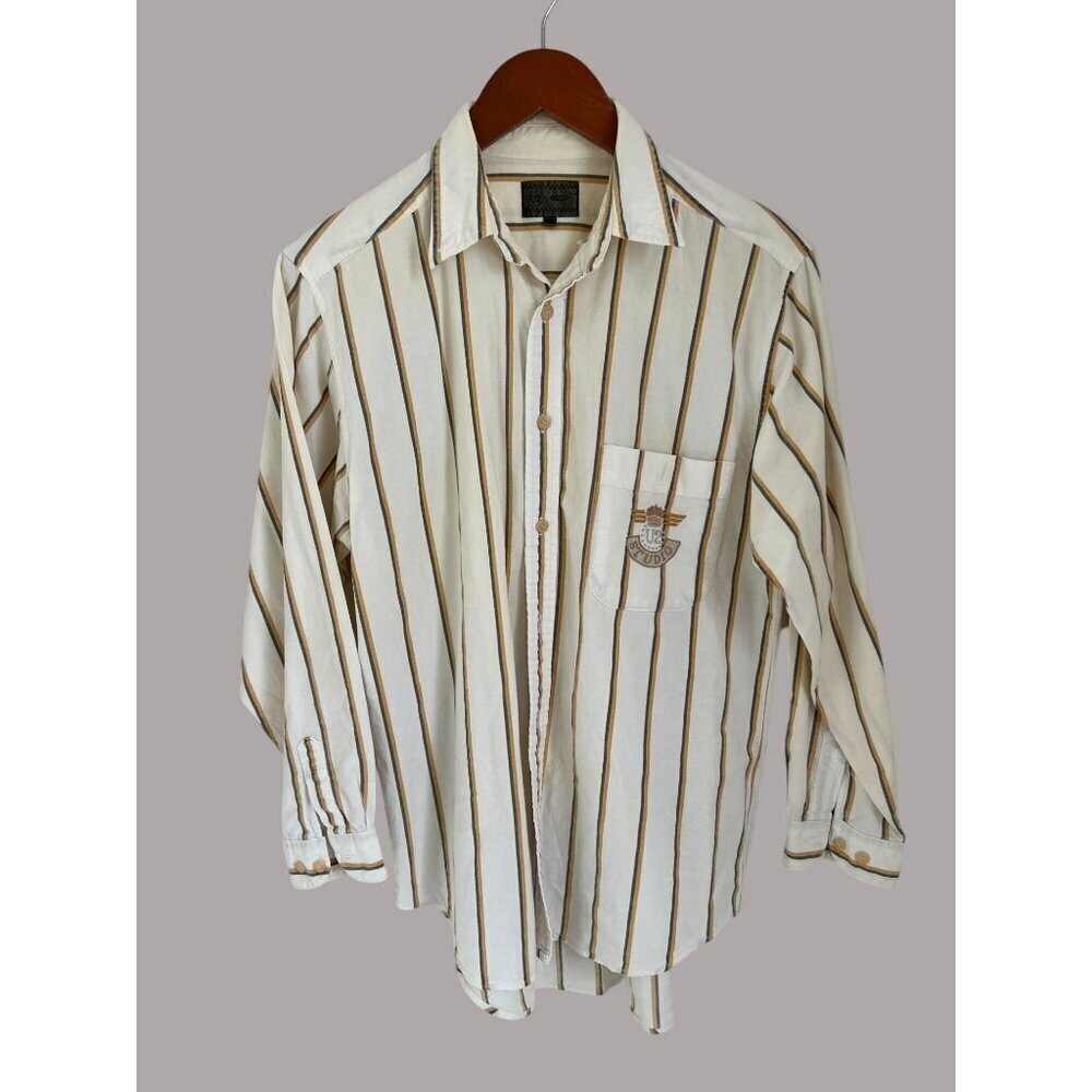 Vintage U2 Studio Striped Button-Up Shirt With Embroidered Logo